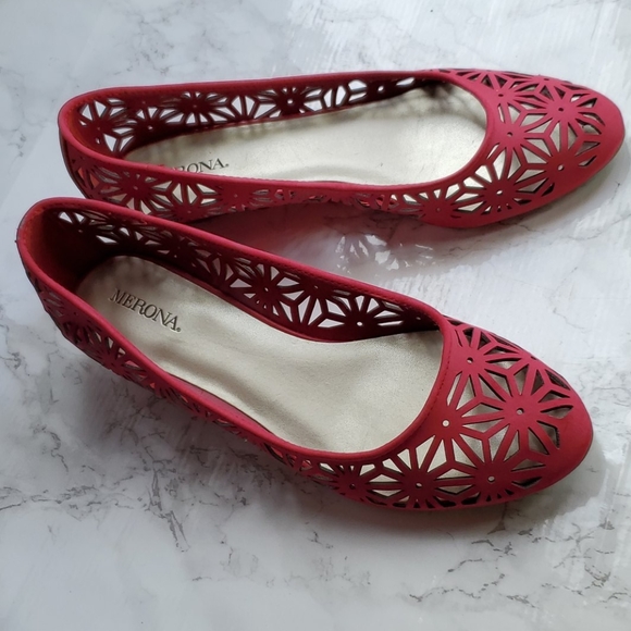 Merona Shoes - Merona makana deep dark red low wedge heel flats